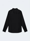 Slim Fit Yaka Detaylı Uzun Kollu Siyah Gömlek