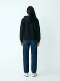 Relaxed Fit Fermuarlı Kapüşonlu Siyah Sweatshırt