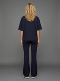 Relaxed Fit Kadife Yazı Baskılı Lacivert T-shırt