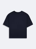 Relaxed Fit Kadife Yazı Baskılı Lacivert T-shırt