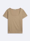 Regular Fit U Yaka Basic Bej T-shırt