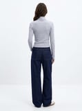 Slim Fit Ribanalı Uzun Kollu Mavi Sweatshırt