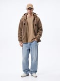 Relaxed Fit Faded Fabric Basic Bej T-shırt