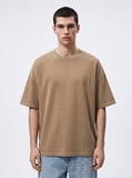 Relaxed Fit Faded Fabric Basic Bej T-shırt