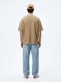 Relaxed Fit Faded Fabric Basic Bej T-shırt