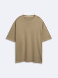 Relaxed Fit Faded Fabric Basic Bej T-shırt