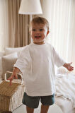 Beyaz Bisiklet Yaka Oversize T-shirt Bebek - Çocuk