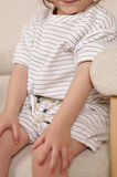 İndigo Çizgili Lastikli T shirt Şort Takım