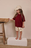 Bordo Nakışlı Oversize T-shirt