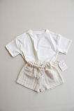 Bej Kontrast Dikişli Asimetrik Şortlu Takım