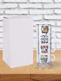 DeepCraft Stantlı 4'lü Fincan Seti Çıkmaz Baskılı  Coffe&Coffe Motto Desenli 4 Ad. Fincan Set 190 ml