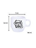 DeepCraft Stantlı 4'lü Fincan Seti Çıkmaz Baskılı Good Vibes Motto Desenli 4 Adet Fincan Seti 190 ml