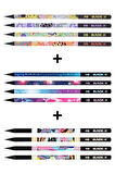 Blackline Karışık Kurşun Kalem 12'li Set,Uzay Desenli,Neon,Mozaik Desenli Konsept Kurşun Kalemler