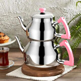 Özkent K-313 Pembe Marmaris Mini Boy Paslanmaz Çelik Indüksiyon Tabanlı 0.7-1.2 Lt Çaydanlık Takımı