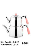 Özkent K-376 Pembe Armine Mini Boy Paslanmaz Çelik Indüksiyon Tabanlı 0.7-1.2 Lt Çaydanlık Takımı