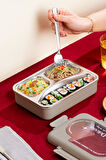 Porsima 3010-1 Paslanmaz Çelik 3 Bölmeli Vakumlu Yemek Termosu Beslenme Kutusu Taşınabilir Lunch Box Sefer Tası - Kahve