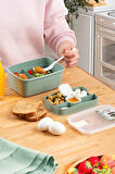 Porsima 3191 Vakumlu Kendinden Kaşık Çatallı Sosluklu Bölmeli Beslenme Çantası - Taşınabilir 2 Katlı Lunch Box - Sefer Tası 1200 Ml Yeşil