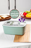Porsima 3191 Vakumlu Kendinden Kaşık Çatallı Sosluklu Bölmeli Beslenme Çantası - Taşınabilir 2 Katlı Lunch Box - Sefer Tası 1200 Ml Yeşil