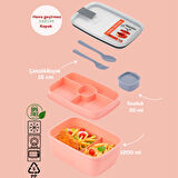 Porsima 3193 Vakumlu Kendinden Kaşık Çatallı Sosluklu Bölmeli Beslenme Çantası - Taşınabilir 2 Katlı Lunch Box - Sefer Tası 1200 Ml Somon