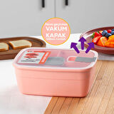 Porsima 3193 Vakumlu Kendinden Kaşık Çatallı Sosluklu Bölmeli Beslenme Çantası - Taşınabilir 2 Katlı Lunch Box - Sefer Tası 1200 Ml Somon