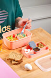 Porsima 3199 Vakumlu Kendinden Kaşık Çatallı Sosluklu Bölmeli Beslenme Çantası - Taşınabilir 2 Katlı Lunch Box - Sefer Tası 1200 Ml Somon