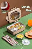 Porsima 3011-1 Paslanmaz Çelik 3 Bölmeli Vakumlu Yemek Termosu Beslenme Kutusu Taşınabilir Lunch Box Sefer Tası - krem