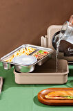 Porsima 3011-1 Paslanmaz Çelik 3 Bölmeli Vakumlu Yemek Termosu Beslenme Kutusu Taşınabilir Lunch Box Sefer Tası - krem