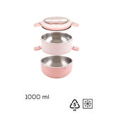Porsima 66732-1 Stainless Steel Vakumlu Lunch Box İki Katlı Paslanmaz Çelik Kolay Kilitlenir Kendinden Kaşıklı Sefer Tası – 1000ml Pembe