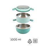 Porsima 66732-2 Stainless Steel Vakumlu Lunch Box İki Katlı Paslanmaz Çelik Kolay Kilitlenir Kendinden Kaşıklı Sefer Tası – 1000ml Yeşil