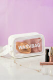 Porsima 3140-1 Şeffaf - Beyaz Seyahat ve Makyaj Çantası Su Geçirmez Organizer Washbag 21x13cm