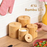 Porsima 4361 Bambu Çok Amaçlı Saklama Kabı Organizer 4 lü Baharat Seti