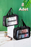 Porsima 3142 2li Şeffaf Seyahat ve Makyaj Çantası Su Geçirmez Organizer Washbag 20x30cm