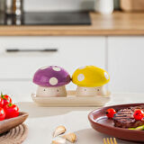 Porsima Mıo-037 Mantar Motifli 2li Standlı Tuzluk Biberlik Seti