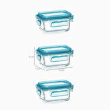 Porsima 4376 3 lü Kilitli Sızdırmaz Kapaklı Yiyecek Erzak Saklama Kabı Seti - Cam Saklama Kabı - 150ml Mavi