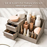 Porsima 5305 Çok Amaçlı Organizer 2 Çekmeceli Kozmetik Parfüm Krem Takı Makyaj Düzenleyici Cappuccino