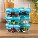 Porsima 4376 6lı Sızdırmaz Kilit Kapaklı Yiyecek Erzak Saklama Kabı Seti - Cam Saklama Kabı - 150ml Mavi