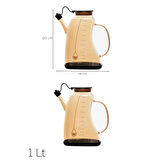 Porsima 3855-1 Şeffaf Borosilikat Cam Zeytinyağ Şişesi - 2li Yağlık ve Sirkelik Seti Siyah 1lt