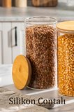 Porsima 2-3 Bambu Vakumlu Kapaklı Yuvarlak Borosilikat Cam 3lü Saklama Kabı 1300ml 10x20cm