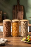 Porsima 2-3 Bambu Vakumlu Kapaklı Yuvarlak Borosilikat Cam 3lü Saklama Kabı 1300ml 10x20cm