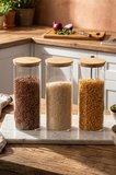 Porsima 3-3 Bambu Vakumlu Kapaklı Yuvarlak Borosilikat Cam 3lü Saklama Kabı 1650ml 10x25cm