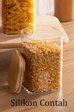Porsima 6-3 Bambu Vakumlu Kapaklı Kare Borsilikat Cam 3lü Kavanoz Seti Saklama Kabı 1250ml 9,5x15cm