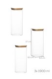 Porsima 7-3 Bambu Vakumlu Kapaklı Kare Borsilikat Cam 3lü Kavanoz Seti Saklama Kabı 1900ml 9,5x27cm