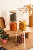 Porsima 1-4 Bambu Vakumlu Kapaklı Yuvarlak Cam 4lü Kavanoz Seti Saklama Kabı 750ml 10x12cm