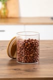 Porsima 1-4 Bambu Vakumlu Kapaklı Yuvarlak Cam 4lü Kavanoz Seti Saklama Kabı 750ml 10x12cm