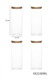 Porsima 4-4 Bambu Borosilikat Vakumlu Kapaklı Yuvarlak Cam 4lü Kavanoz Seti Saklama Kabı 2100ml 10x30cm