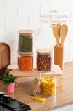 Porsima 5-4 Bambu Vakumlu Kapaklı Kare Borsilikat Cam 4lü Kavanoz Seti Saklama Kabı 750ml 7,5x15cm