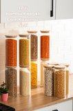 Porsima 4-4 Bambu Vakumlu Kapaklı Yuvarlak Cam 12li Kavanoz Seti Saklama Kabı 2100ml 10x30cm
