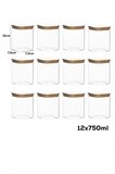 Porsima 5-4 Bambu Vakumlu Kapaklı Kare Borsilikat Cam 12li Kavanoz Seti Saklama Kabı 750ml 7,5x15cm