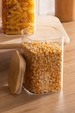 Porsima 6-4 Bambu Vakumlu Kapaklı Kare Borsilikat Cam 12li Kavanoz Seti Saklama Kabı 1250ml 9,5x15cm