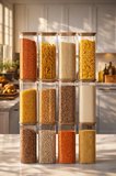 Porsima 7-4 Bambu Vakumlu Kapaklı Kare Borsilikat Cam 12li Kavanoz Seti Saklama Kabı 1900ml 9,5x27cm
